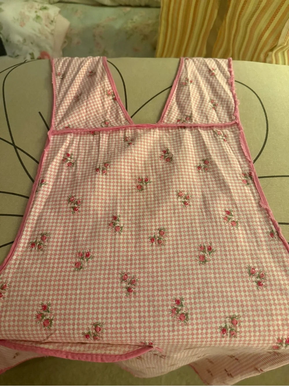Early 1900’s Pink Floral Checkered Apron